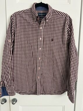 Ralph Lauren Burgundy & White Gingham Button-Down Shirt